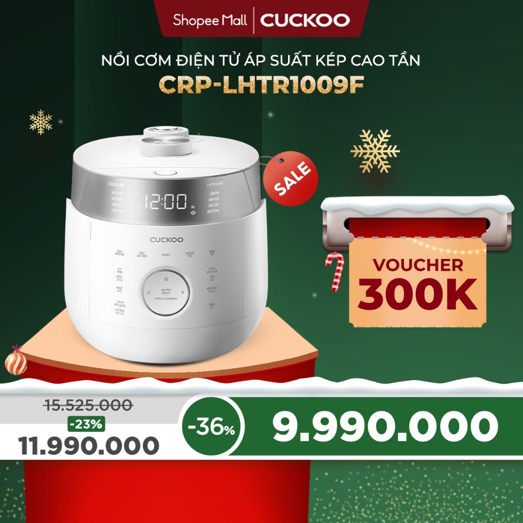 Nồi cơm điện áp suất cao tần CUCKOO 1,8 lít CRP-LHTR1009F hai màu trắng/đen - Áp suất kép - Hàng chính hãng