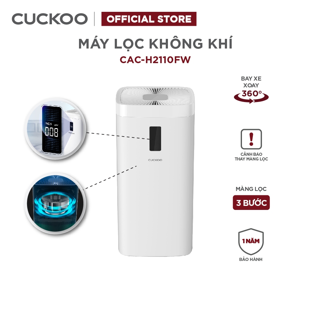 Máy lọc không khí Cuckoo CAC-H2110FW - Diện tích sử dụng 70m2, lọc bụi siêu mịn, màng lọc than hoạt tính khử mùi hôi