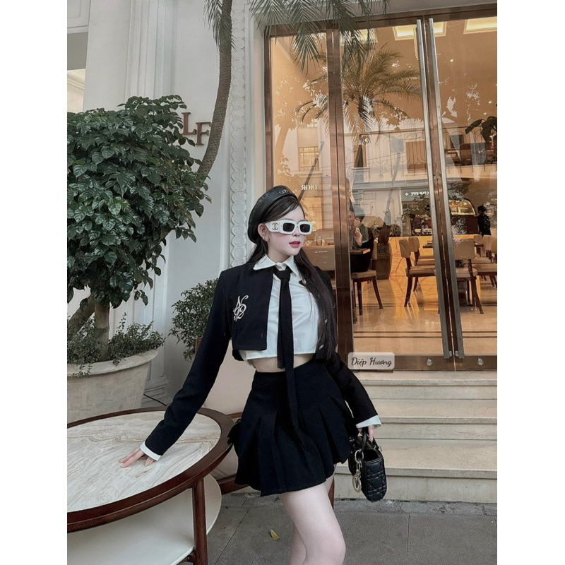 Sét áo cà vạt mix chân váy năng động trẻ trung