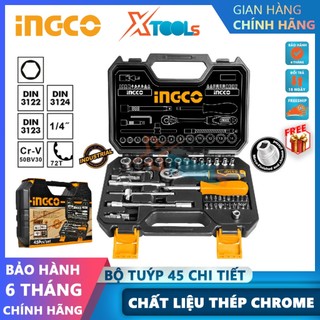 Bộ đồ nghề đa năng INGCO bộ dụng cụ sửa xe cần siết lực 140mm tua vít đầu tuýp thanh nối thép CRV chống rỉ HKTS14451