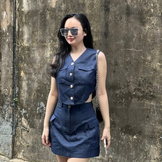 Áo croptop denim form rộng rộng