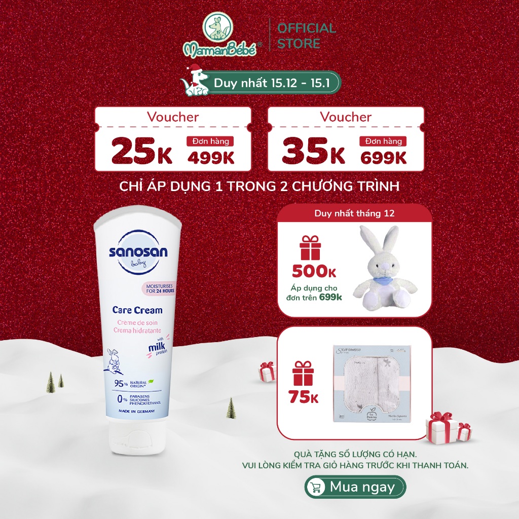 (MamanBébé chính hãng) KEM DƯỠNG ẨM SANOSAN BABY CARE CREAM CHO DA KHÔ VÀ NHẠY CẢM 100ML