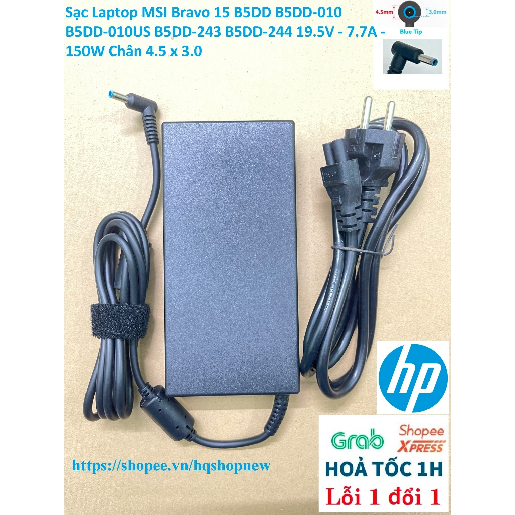 ⚡️ Sạc Laptop MSI Bravo 15 B5DD B5DD-010 B5DD-010US B5DD-243 B5DD-244 19.5V - 7.7A - 150W Chân 4.5 x 3.0