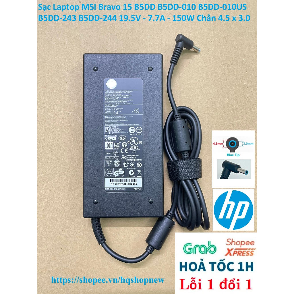 ⚡️ Sạc Laptop MSI Bravo 15 B5DD B5DD-010 B5DD-010US B5DD-243 B5DD-244 19.5V - 7.7A - 150W Chân 4.5 x 3.0