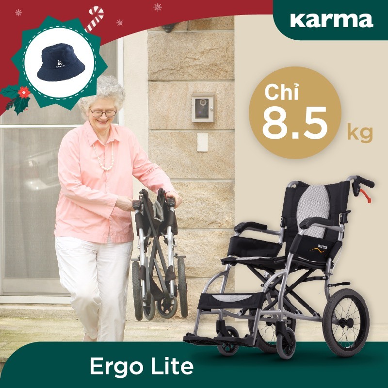 [Chính Hãng KARMA] Xe Lăn KARMA Ergo Lite Chỉ 8.5KG Nhôm Máy Bay Cực Gọn Nhẹ Tiện Lợi Đi Du Lịch