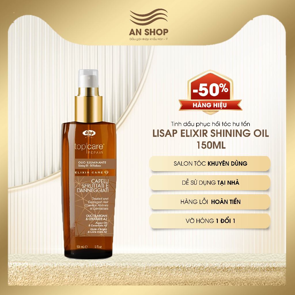 Tinh dầu dưỡng tóc, tinh chất phục hồi tóc hư tổn khô xơ rối, serum tóc uốn nhuộm duỗi LISAP ELIXIR SHINING OIL 150ML