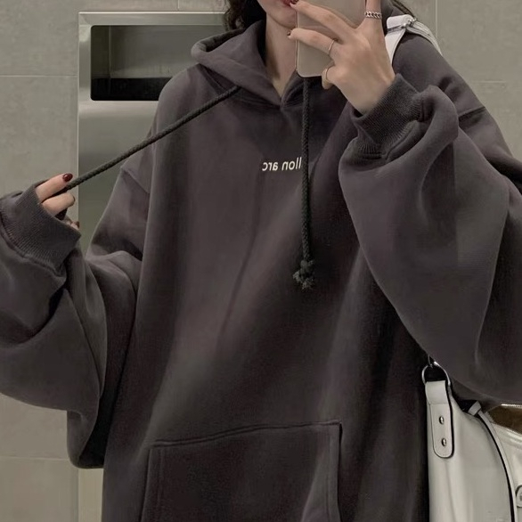 Áo Hoodie Nữ Form Rộng Áo Hoodie Nữ Nỉ Bông Dày Có Mũ Hai Lớp Unisex Màu Xanh Mặc Nhà Đi Chơi Đi Học Ulzzang Hàn Quốc