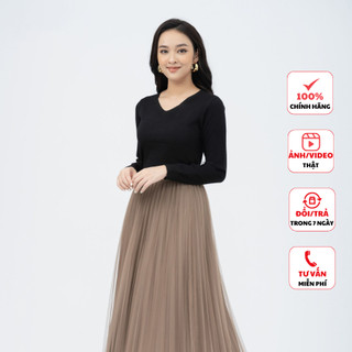 Áo len nữ FIONA dài tay áo len montogi cổ tim bo gấu hoa đính trang trí ngực trẻ trung F851234