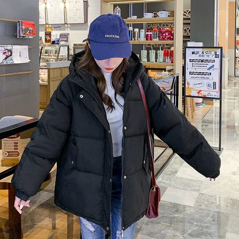 Áo khoác Phao Nữ có mũ đại Hàn Siêu Ấm , áo Phao dáng rộng cực dày dặn