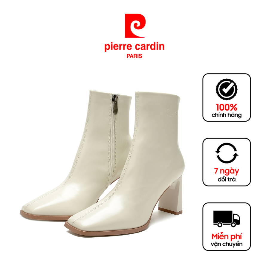 [Giảm thêm 10%] Giày boots/ bốt nữ Pierre Cardin da cao cấp, đế vuông cao gót 7cm, thiết kế khóa sau tiện lợi 245
