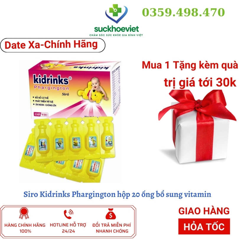 Vitamin cho bé Kidrinks Phargington Syrup Nic bổ sung vitamin, các chất cần thiết cho trẻ - Hộp 20 ống