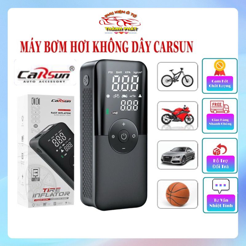 Máy bơm hơi đa năng mini không dây dùng pin Carsun C3106 - Bơm điện tử thông minh đo áp suất lốp ô tô và xe máy