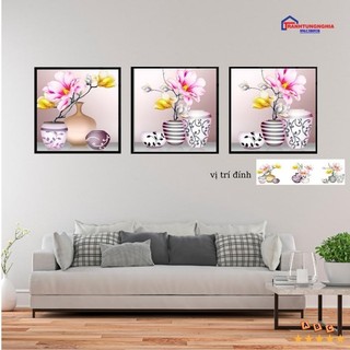 Tranh đính đá bình hoa bộ 3 bức 1m46 x 50cm
