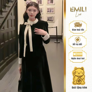 Đầm dài nơ cổ Emili dáng dài tay outfit xinh đẹp sang chảnh đầm đi tiệc kiểu nữ 