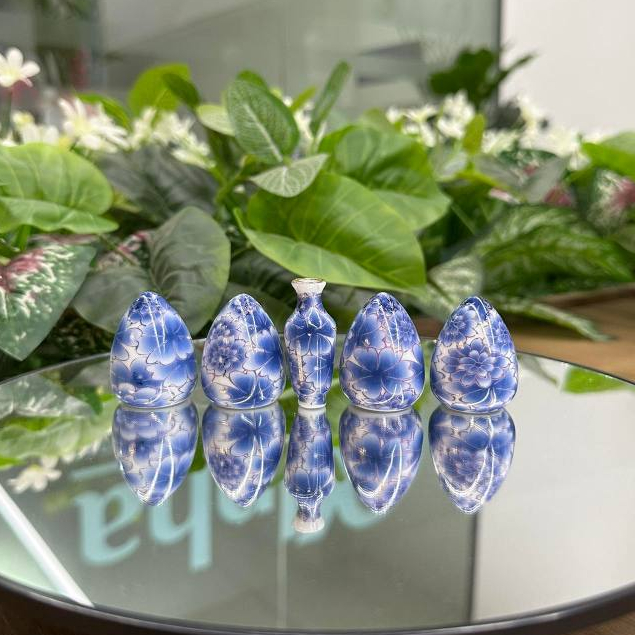 Cóng sứ chim khuyên,hút mật hàng Bát Tràng mẫu bách hoa xanh gắn sẵn tai 1.2