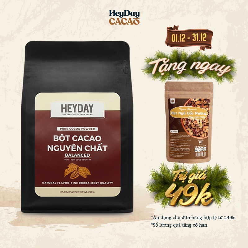 Túi 250g Bột cacao nguyên chất 100% Heyday - Dòng Balanced phổ thông - Chuẩn UTZ Quốc Tế