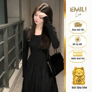 Đầm thun dài tay dáng xòe Emili, váy dài tay kiểu nữ công chúa 