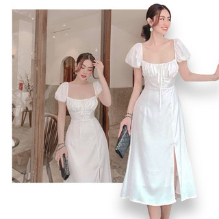 Đầm xoè tay phồng xẻ tà ( Quận Tân Phú, hoả tốc hcm )