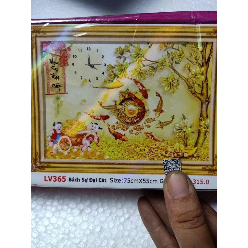 Tranh Đính Đá đồng hồ bách sự đại cát KT:75x55cm. Tranh gắn đá tự đính
