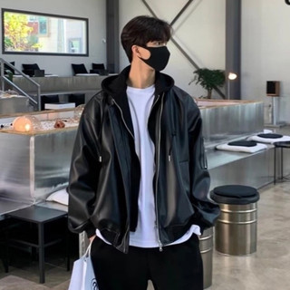 Áo Khoác Bomber Da 2 Lớp Mũ Trùm Đầu Dáng Unisex Chất Da Cao Cấp - Áo Khoác Bomber Nam Nữ Phong Cách Hàn Quốc Hot Tr2023