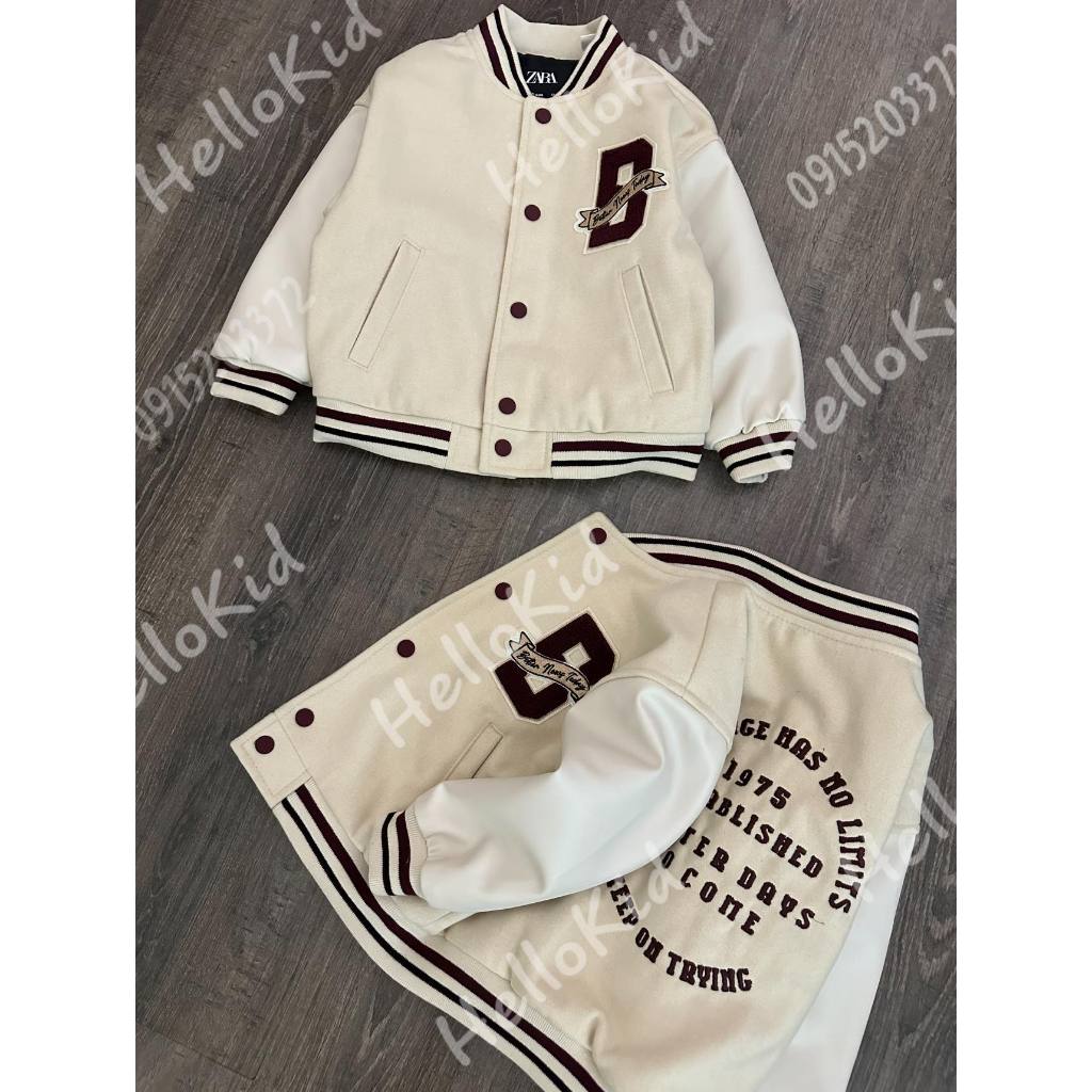 Áo khoác bomber B chữ thêu tròn sau cho bé zxr