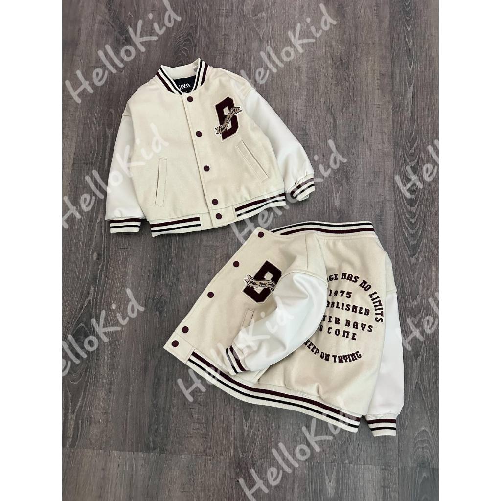 Áo khoác bomber B chữ thêu tròn sau cho bé zxr