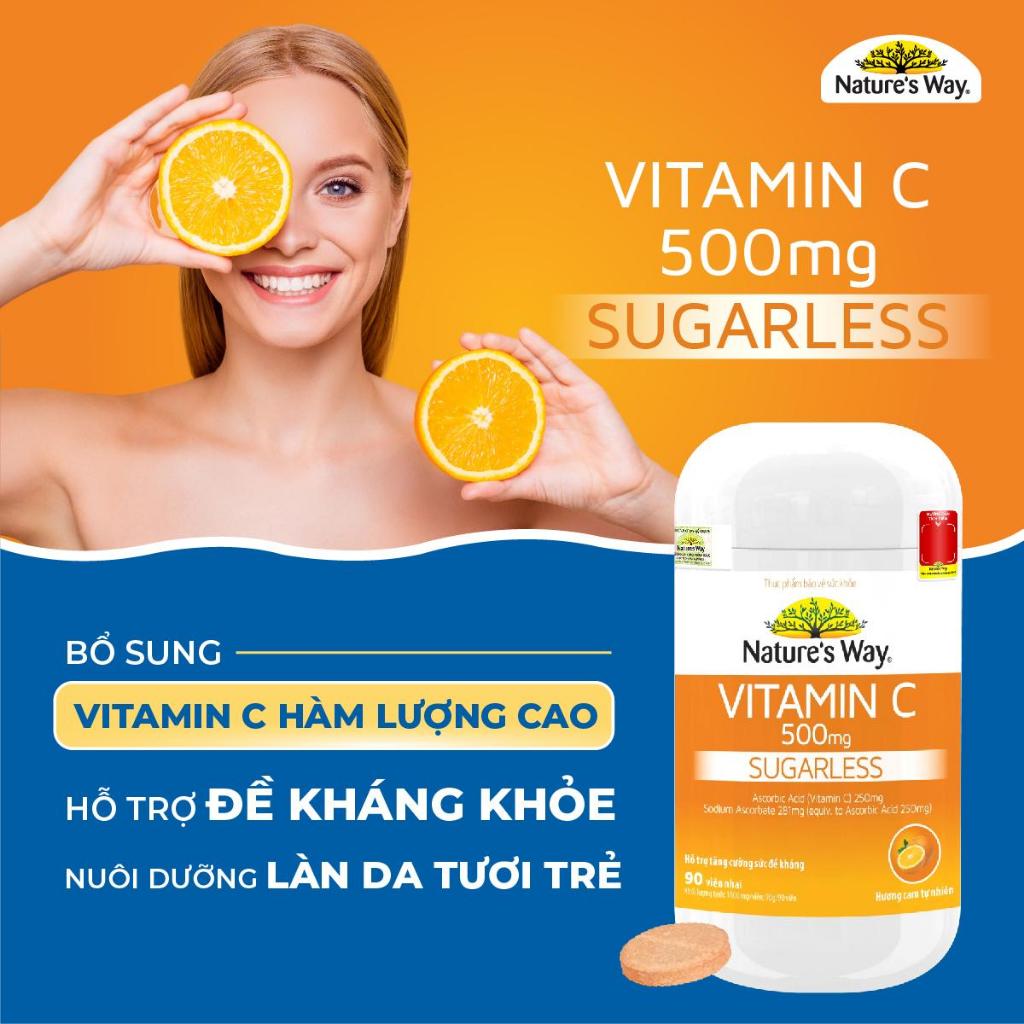 Viên Nhai Natures Way Vitamin C 500mg Sugarless Hỗ Trợ Tăng Cường Miễn Dịch - Hộp 90 Viên