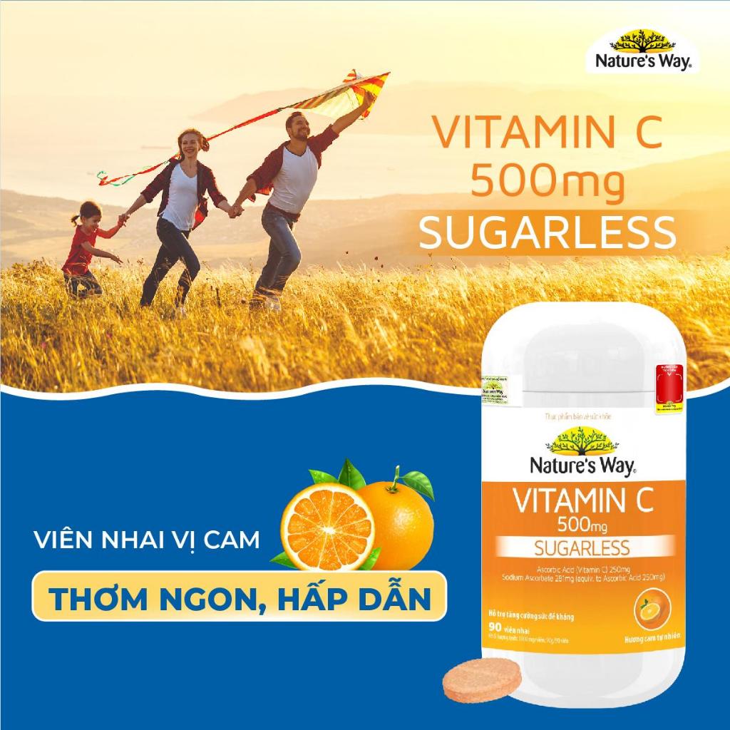 Viên Nhai Natures Way Vitamin C 500mg Sugarless Hỗ Trợ Tăng Cường Miễn Dịch - Hộp 90 Viên