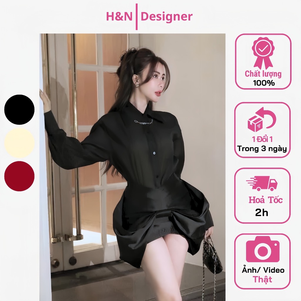 Váy Đầm Sơ Mi Tơ Tay Dài Chân Váy Nơ Xoè Cách Điệu Váy Voan Tơ Sang Chảnh Thiết Kế Dự Tiệc 2 Màu ( kèm ảnh thật )