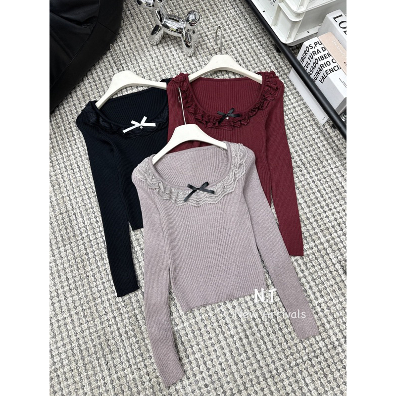 Áo Len Cổ Bèo Tròn Nơ L1