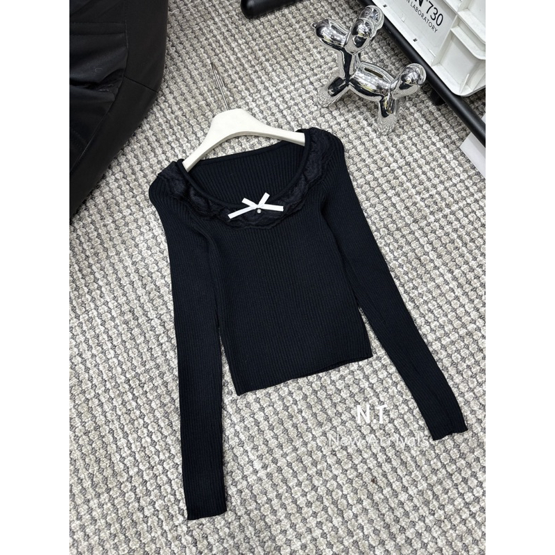 Áo Len Cổ Bèo Tròn Nơ L1