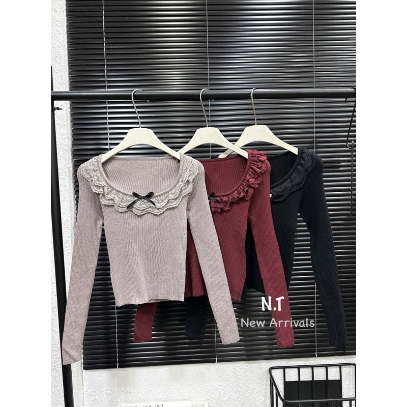 Áo Len Cổ Bèo Tròn Nơ L1