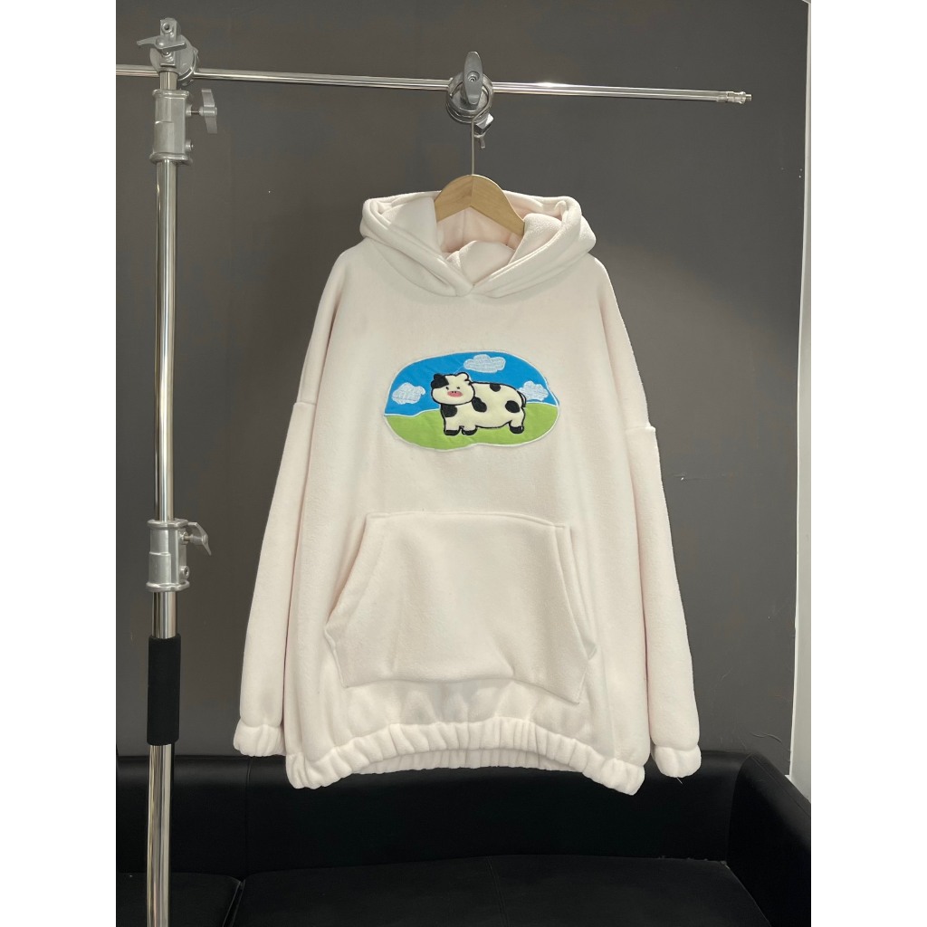 ÁO HOODIE TRẮNG SỮA HÌNH BÒ SỮA A16 LUMIHOUSE (KÈM GIỮ ẤM TRONG LIVE)
