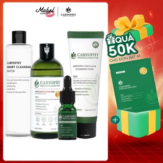 Combo Skincare giảm mụn mờ thâm Caryophy Portulaca (Tẩy trang 300ml + SRM 150ml + Toner 300ml + Serum 10ml)