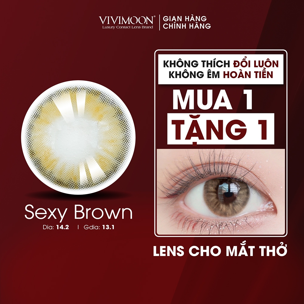 Kính áp tròng VIVIMOON Lens cận màu nâu tây cho mắt thở Sexy Brown