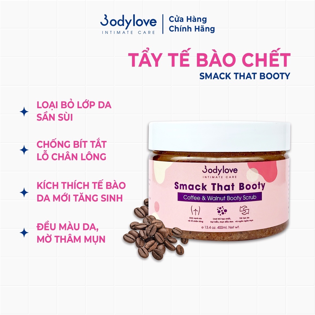 COMBO 1 hũ tẩy tế bào chết + 1 kem dưỡng trắng da mờ thâm mông, nách, bẹn, đầu gối BODYLOVE Brand New Booty lotion