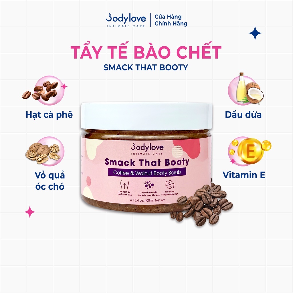 COMBO 1 hũ tẩy tế bào chết + 1 kem dưỡng trắng da mờ thâm mông, nách, bẹn, đầu gối BODYLOVE Brand New Booty lotion