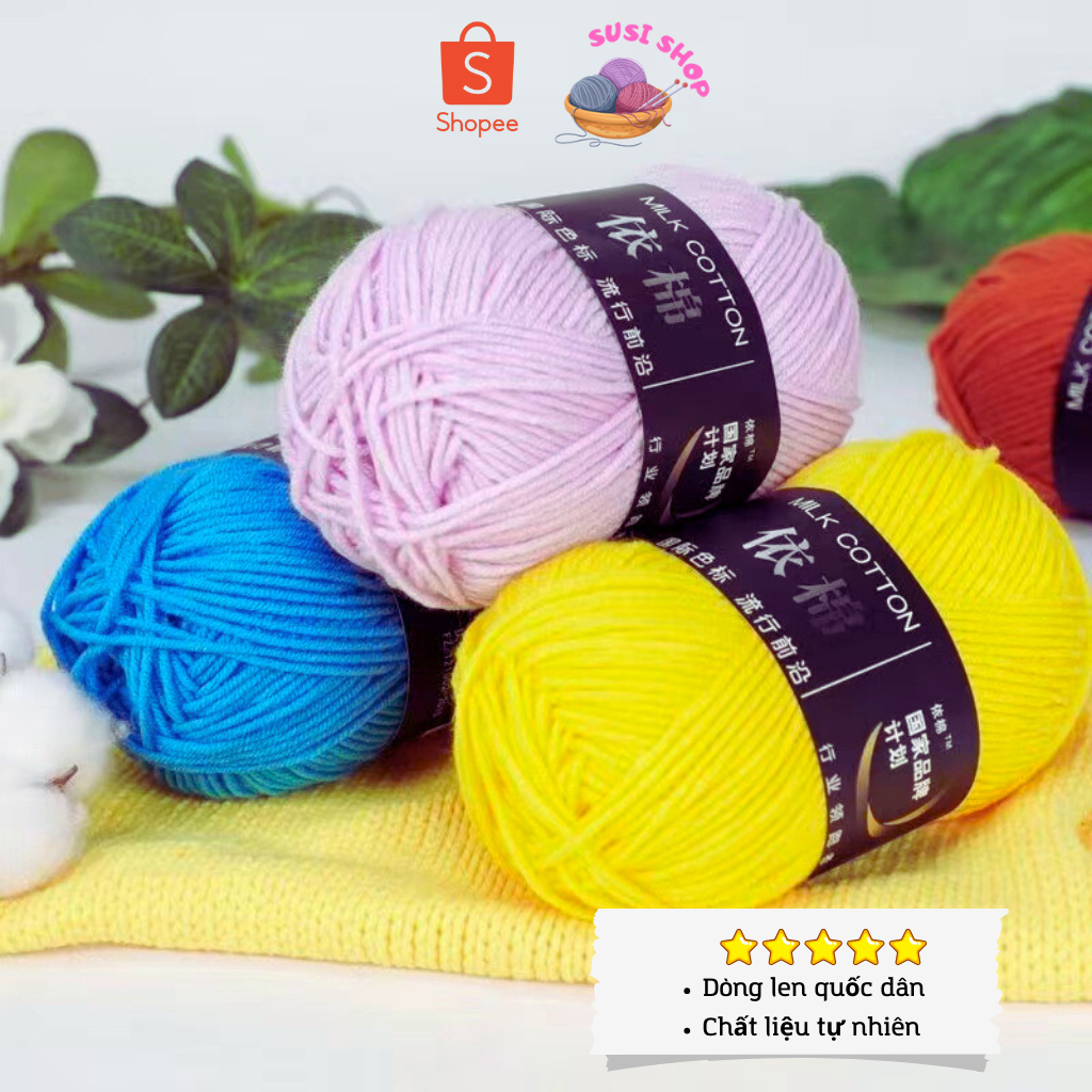 Len Milk Cotton 50g Full 62 màu- Len đan móc khăn, áo, thú bông, túi xách, đồ trang trí