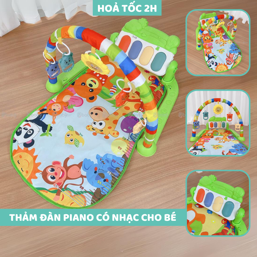Thảm nằm chơi nhạc hình thú ngộ nghĩnh cho bé hình chú khỉ 9BABY - Chân màu xanh lá