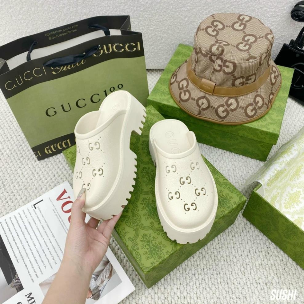 Dép Sục Gucci Nữ, Dép GC Nữ Độn Đế Cao Su Đúc Cao Cấp Đế Cao 5cm Hot Trend 2023