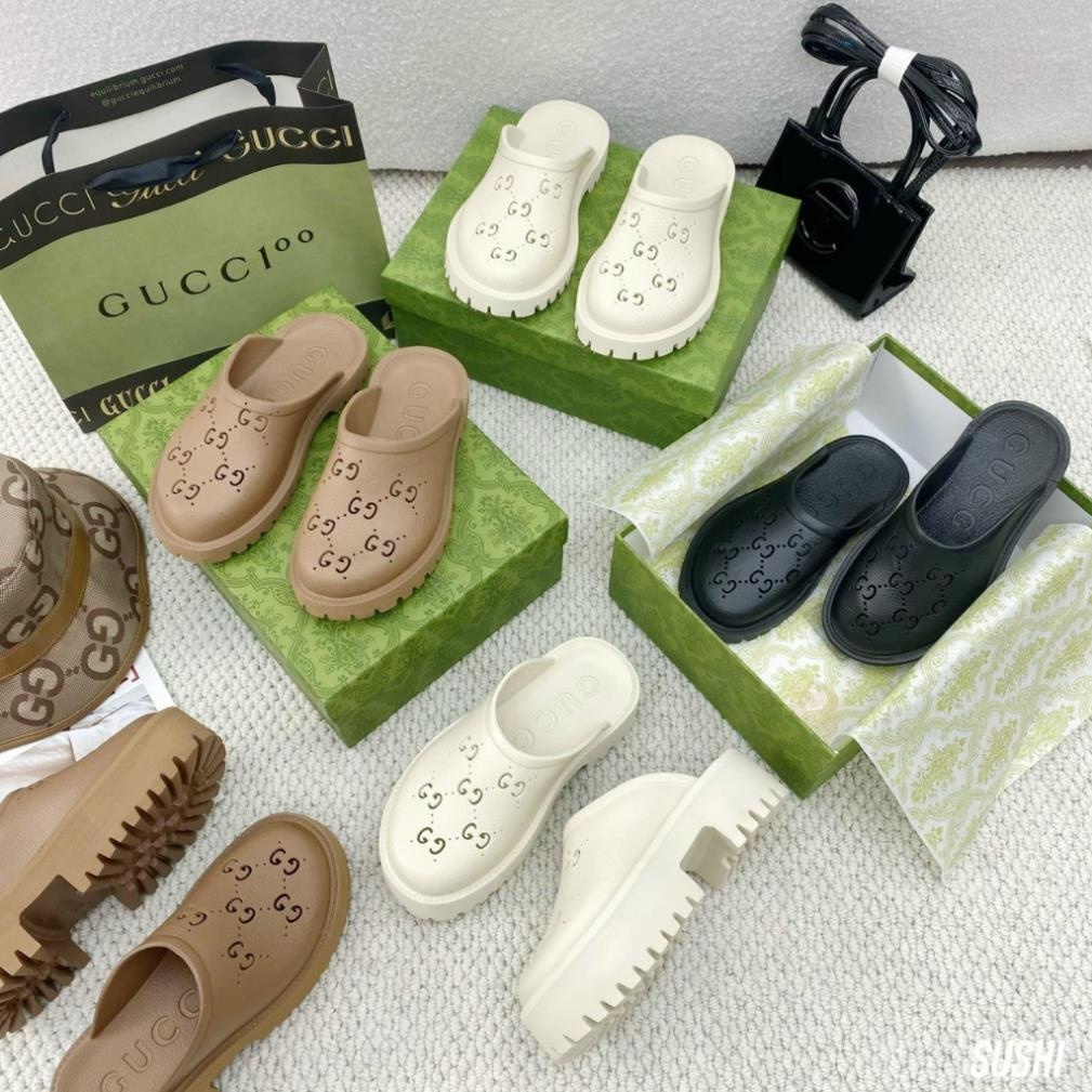 Dép Sục Gucci Nữ, Dép GC Nữ Độn Đế Cao Su Đúc Cao Cấp Đế Cao 5cm Hot Trend 2023