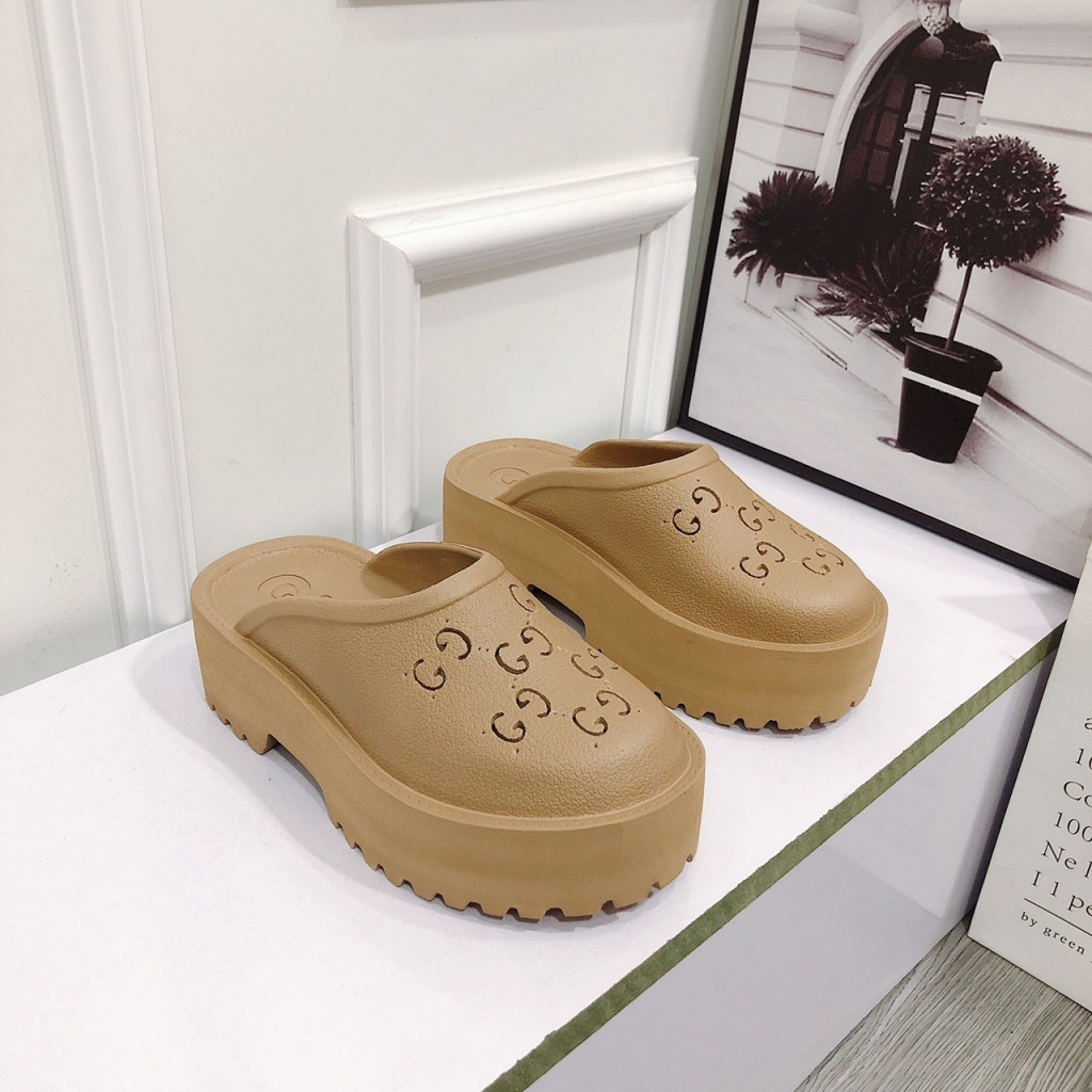 Dép Sục Gucci Nữ, Dép GC Nữ Độn Đế Cao Su Đúc Cao Cấp Đế Cao 5cm Hot Trend 2023