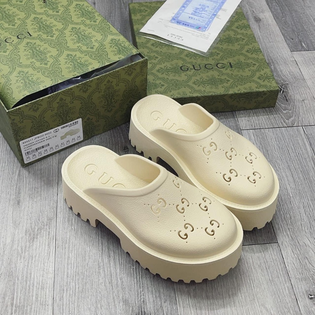 Dép Sục Gucci Nữ, Dép GC Nữ Độn Đế Cao Su Đúc Cao Cấp Đế Cao 5cm Hot Trend 2023