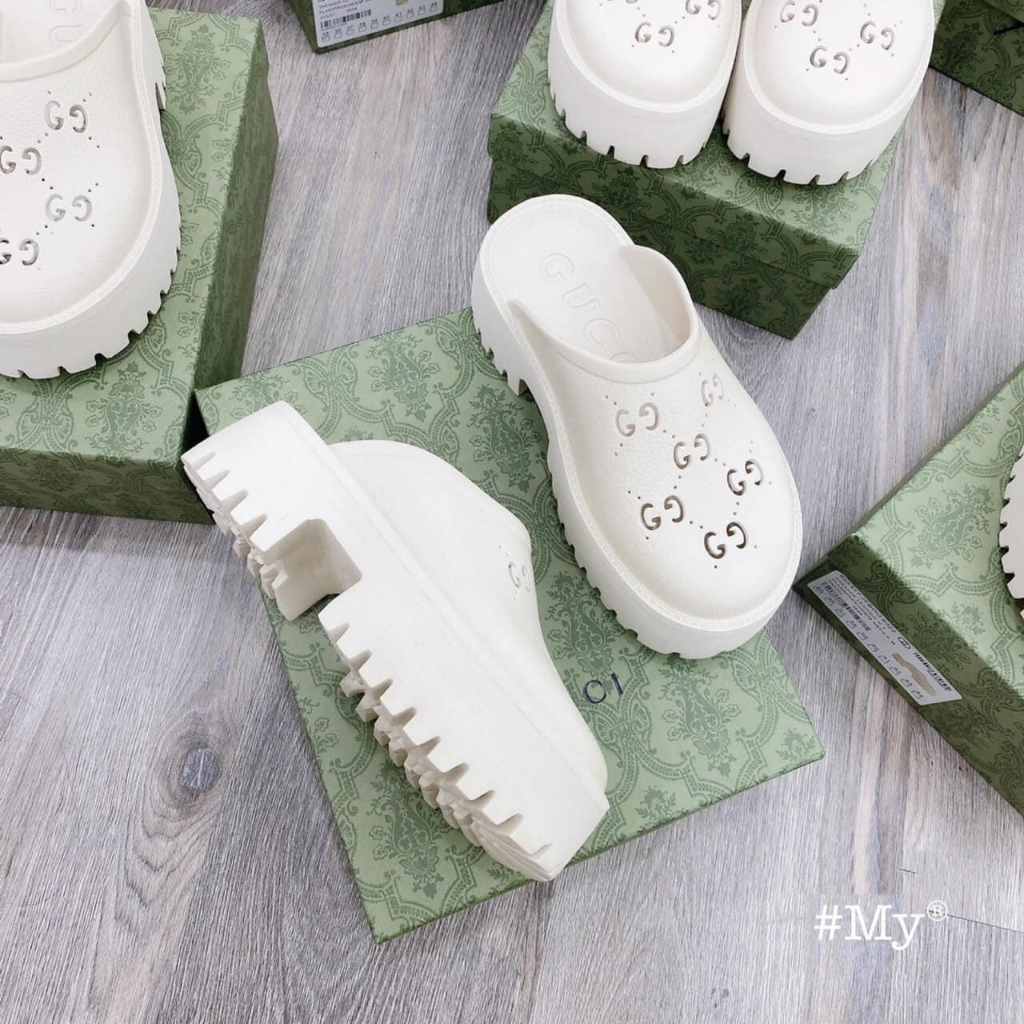 Dép Sục Gucci Nữ, Dép GC Nữ Độn Đế Cao Su Đúc Cao Cấp Đế Cao 5cm Hot Trend 2023