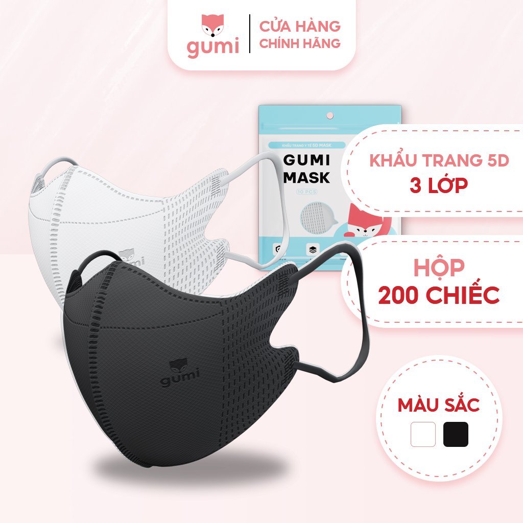 Khẩu trang y tế 3 lớp mask 5D Gumi kháng khuẩn lọc bụi PM 2.5