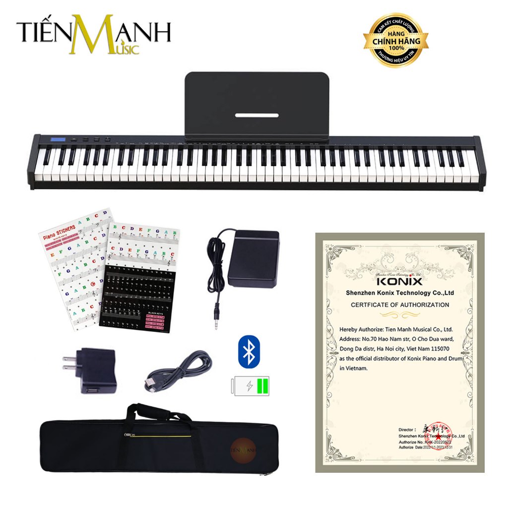 [Cao Cấp, Tặng Sticker] Đàn Piano Điện Konix PH88S - 88 Phím nặng Cảm ứng lực Có Loa, Bluetooth, Pin sạc PH88