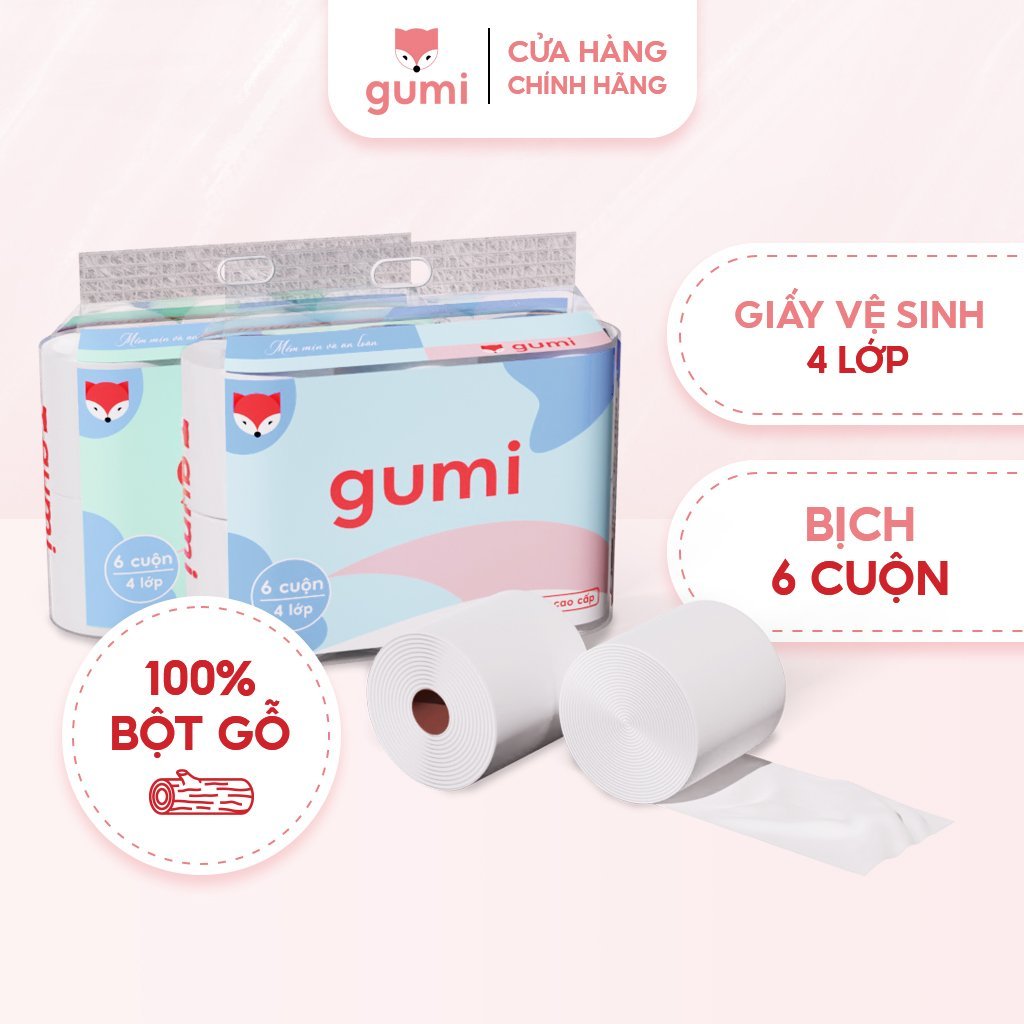 Giấy vệ sinh cuộn bịch 6 cuộn 4 lớp - giấy vệ sinh Gumi cao cấp dày dặn mềm mịn