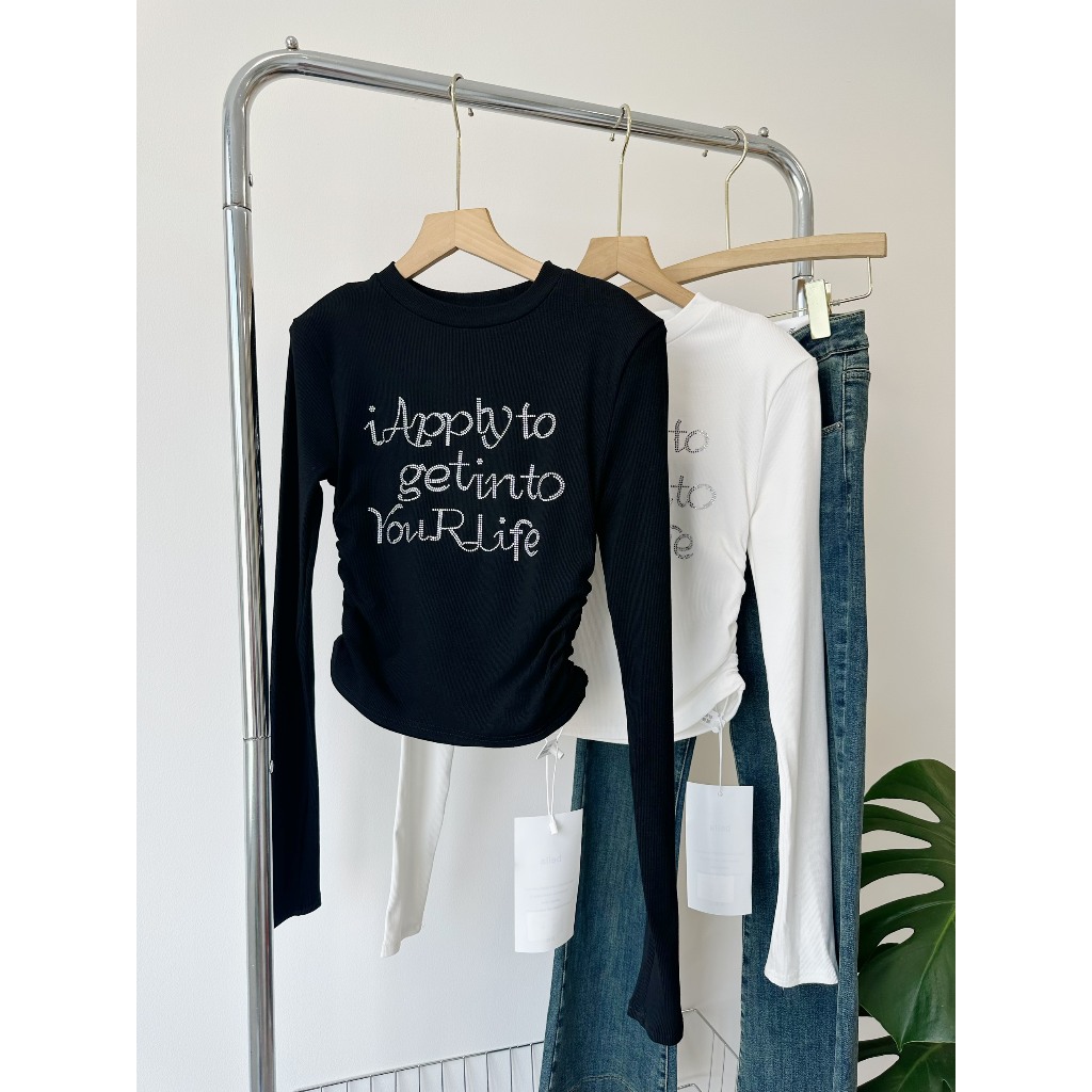 Áo thun tay dài đính đá chữ , The Peace