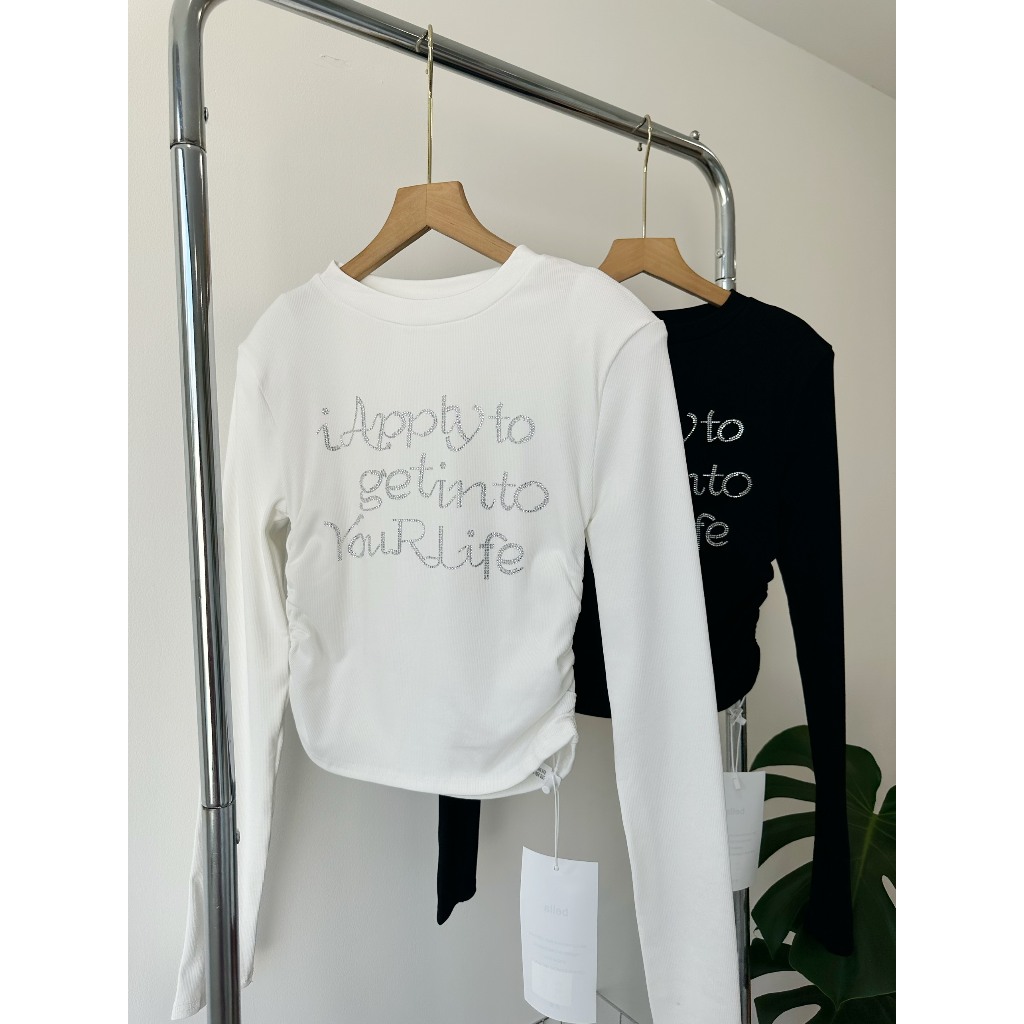 Áo thun tay dài đính đá chữ , The Peace