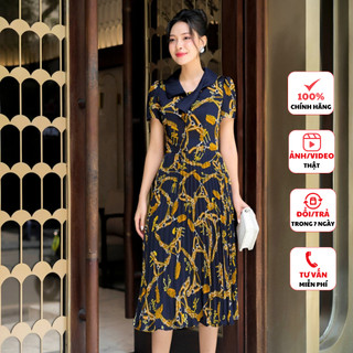 Đầm thiết kế cao cấp FIONA váy công sở nữ dáng xòe cổ phối nơ tùng váy dập nhăn sang trọng trẻ trung F413148